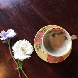 花コーヒーカップ&ソーサー イエローSOLD販売済 3枚目の画像