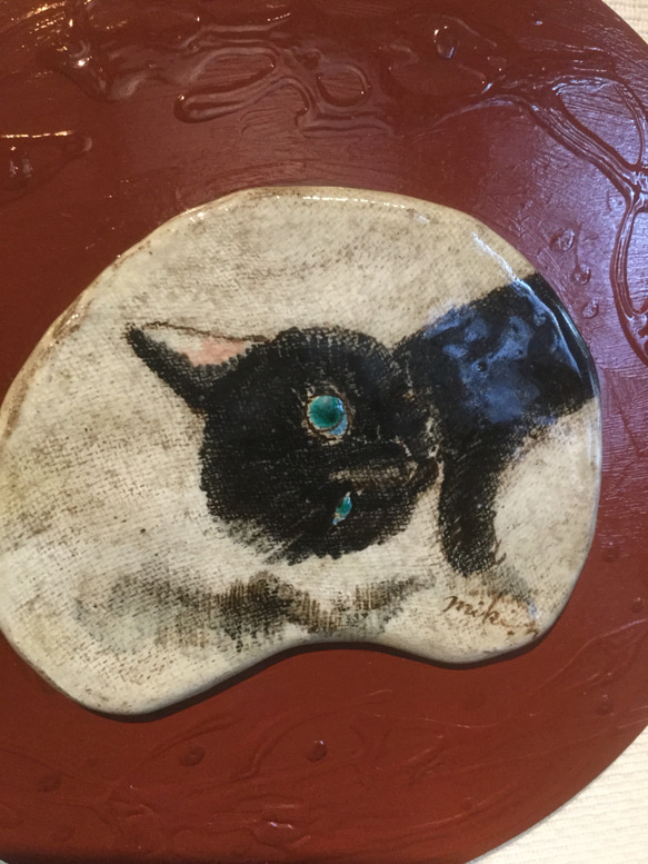 黒猫 幻想陶画　販売済 2枚目の画像