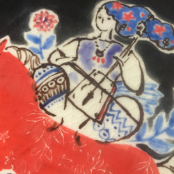 【馬と音色 絵皿】西美紀　-幻想陶画- 絵画の器　【販売済】 2枚目の画像