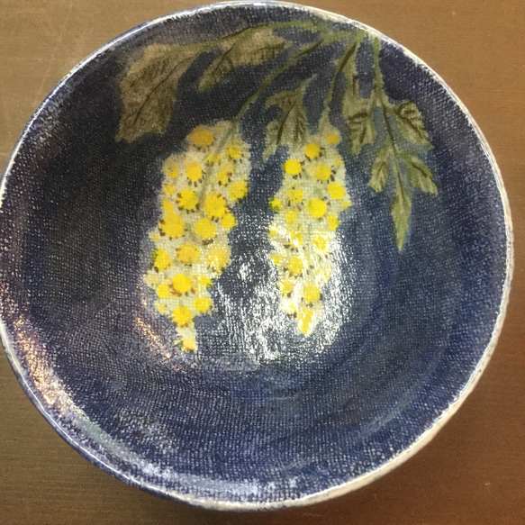 ミモザシリーズ ブルー ご飯茶碗 販売済 2枚目の画像