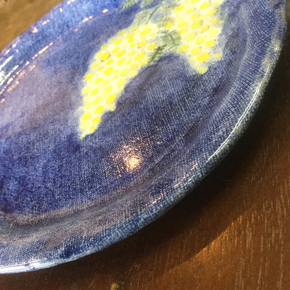 【ミモザシリーズ】丸皿　プレート　一点物 8枚目の画像
