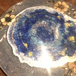 【夢銀河　  群青　陶ガラス菓子皿】西美紀　-幻想陶画- 絵画の器 6枚目の画像