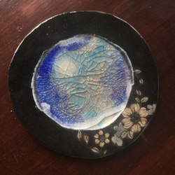 【夢銀河　  黒　陶ガラス菓子皿】西美紀　-幻想陶画- 絵画の器 6枚目の画像
