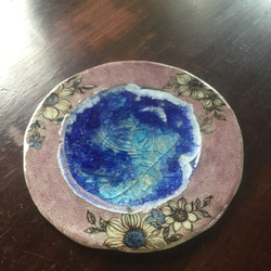 【夢銀河　  紫　陶ガラス菓子皿】西美紀　-幻想陶画- 絵画の器 3枚目の画像