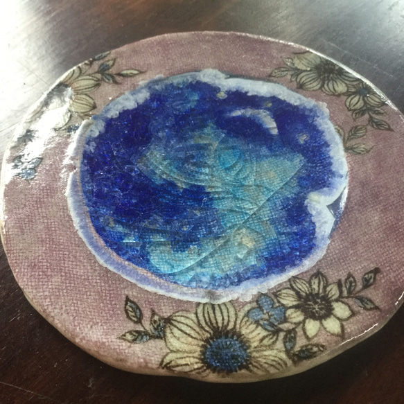 【夢銀河　  紫　陶ガラス菓子皿】西美紀　-幻想陶画- 絵画の器 4枚目の画像