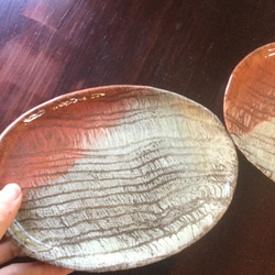 〜彩〜網目化粧楕円皿 コーラル　サーモンピンク小皿 3枚目の画像