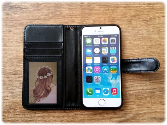iPhone 6 / 6S 対応　☆北欧風ケース☆　カード３枚収納可能　手帳型アイフォンケース　チェーンストラップ付き 4枚目の画像