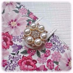 [M03箭頭/ M04 / F-03H / F-05J]華麗粉紅色的花手機殼♡珍珠珠寶✨筆記本型 第4張的照片