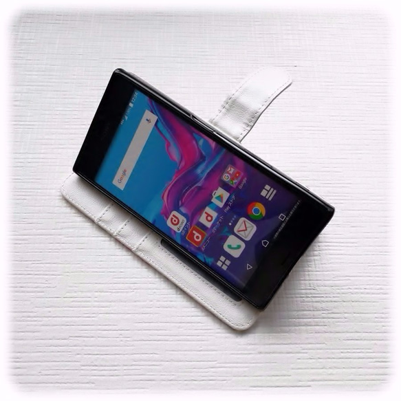 【手帳型スマホケース】きれいめベージュリーフ柄  iPhone Xperia 5 XZ Huawei SO-01M 7枚目の画像