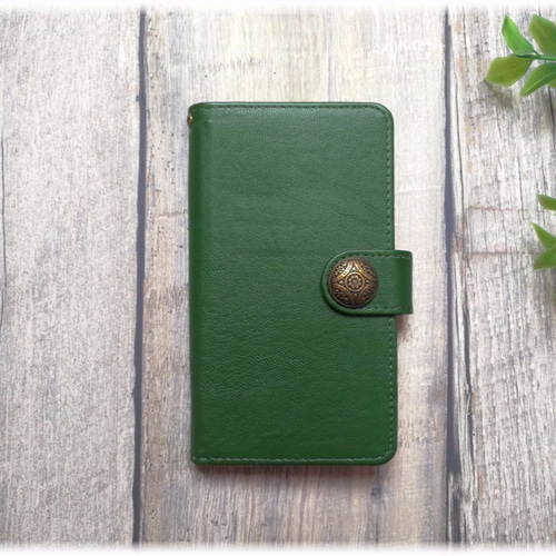 グリーンレザーケース Xperia XZ1/XZs/Z3/Z4/Z5】 手帳型ケース 深みグリーン 男性メンズにも