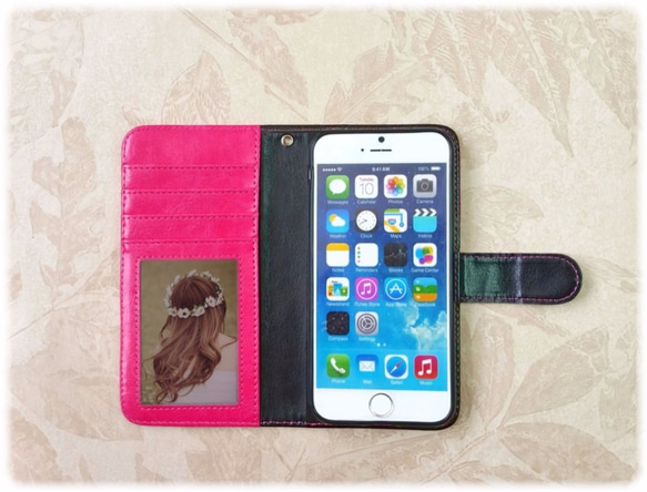 [大數量的兼容型號]粉色手機殼筆記本型Xperia華為銀河iPhone的Android 第4張的照片