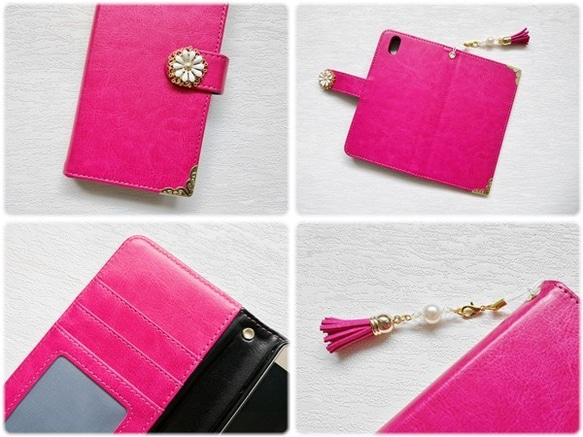 櫻桃粉色智能手機保護殼筆記本型 iPhone Xperia Galaxy 華為 Aquos 第4張的照片