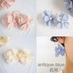 髪飾りとお揃い♡アンティークアジサイのフープピアス♡antique blue〈受注制作〉 5枚目の画像