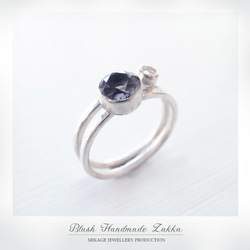 〚 set 〛sv925 simple iolite & cz stacking ring set 2枚目の画像