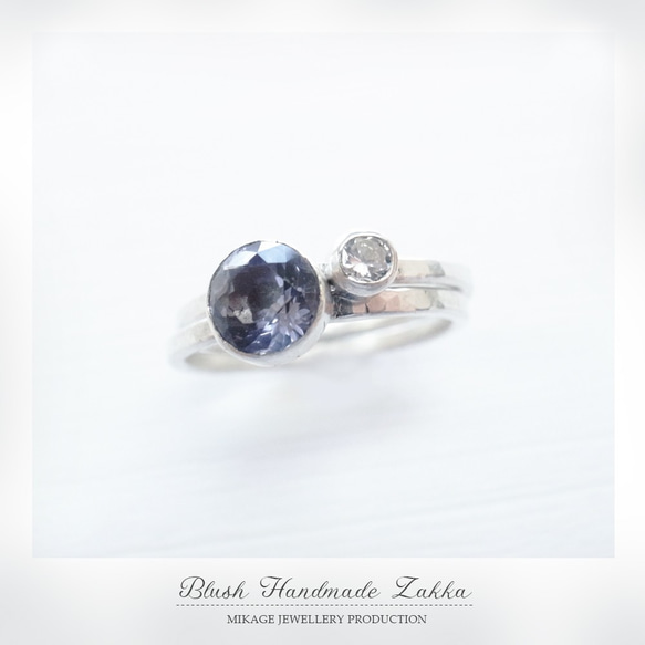 〚 set 〛sv925 simple iolite & cz stacking ring set 4枚目の画像