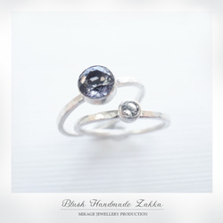 〚 set 〛sv925 simple iolite & cz stacking ring set 5枚目の画像