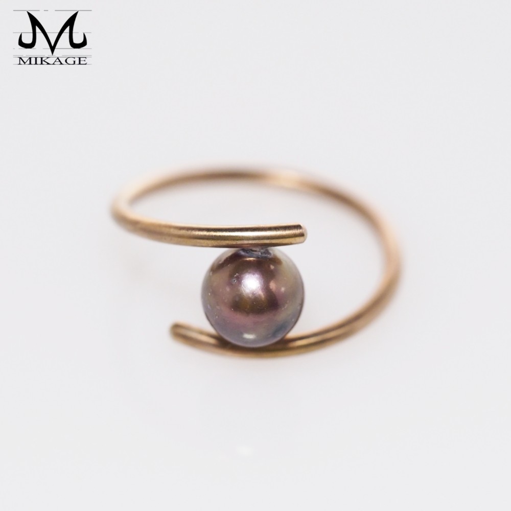 Swirl Once：ブラックパールリング（SV925、レッドゴールドメッキ）