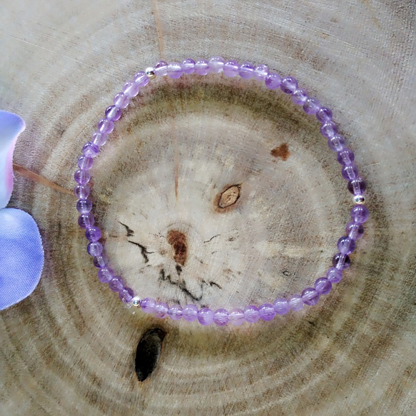『天然半寶石-幸運石系列』紫水晶純銀手鍊 第2張的照片