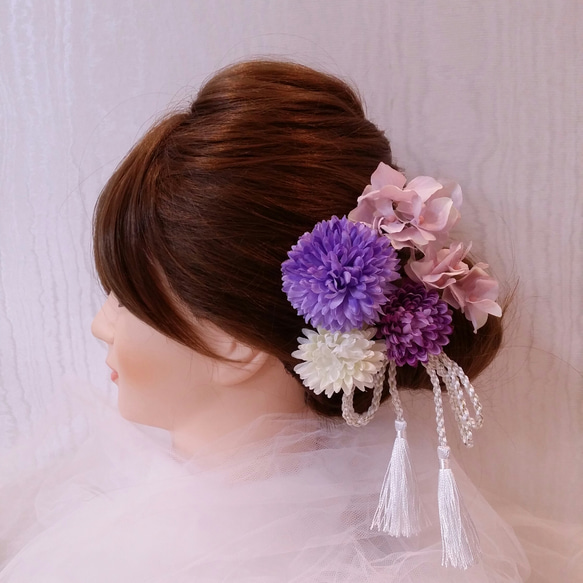 大人可愛い♡パープルマムと紫陽花のヘッドドレス 1枚目の画像