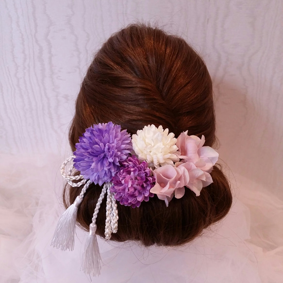 大人可愛い♡パープルマムと紫陽花のヘッドドレス 2枚目の画像