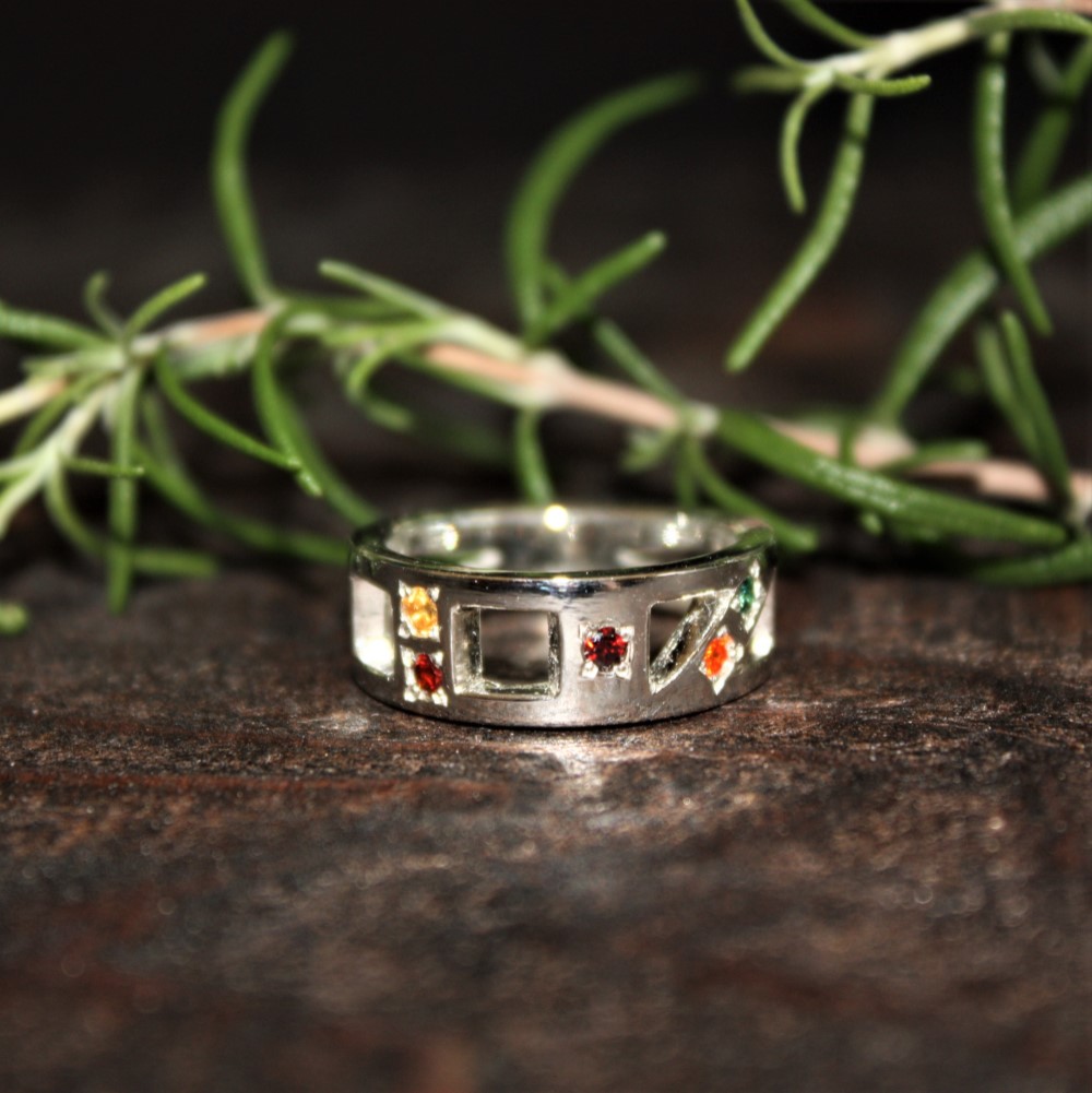 図形リング　指輪　シルバー　ガーネット　シトリン