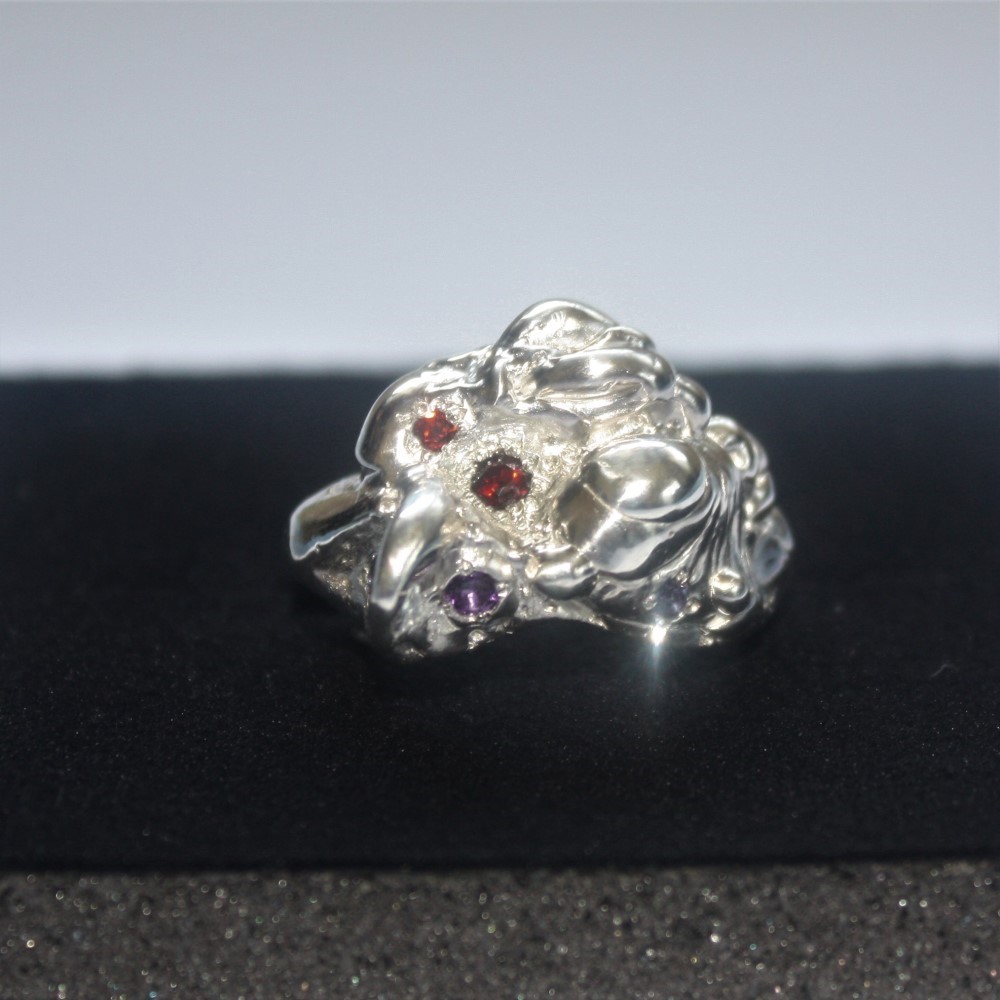 月面リング　フリーサイズ　シルバー　指輪　ガーネット　アメシスト　アイオライト