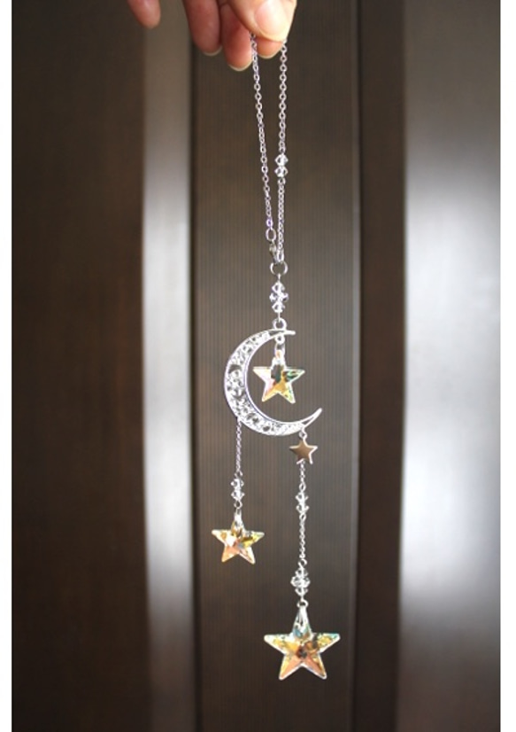 ショートタイプ✨光星（三ツ星）＆輝月 （シルバームーン）サンキャッチャー（Swarovski クリスタル） 5枚目の画像