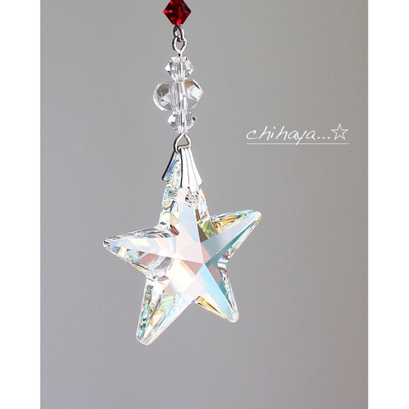 Swarovski クリスタル 星と虹のサンキャッチャー （シルバータイプ） 1枚目の画像