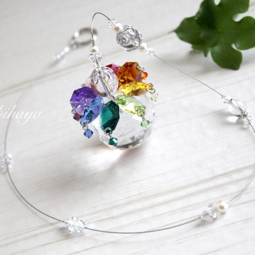 Swarovskiクリスタル 七色の花びら輝くロングサンキャッチャー サン