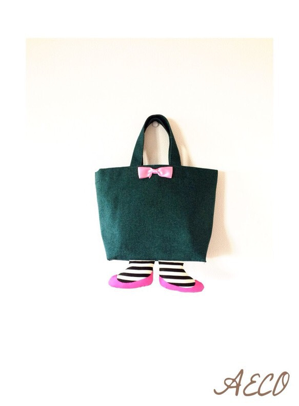 足付きエコバック(A)ECO BAG ミニトート (bottle green) 1枚目の画像