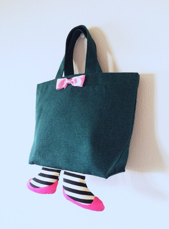 足付きエコバック(A)ECO BAG ミニトート (bottle green) 4枚目の画像