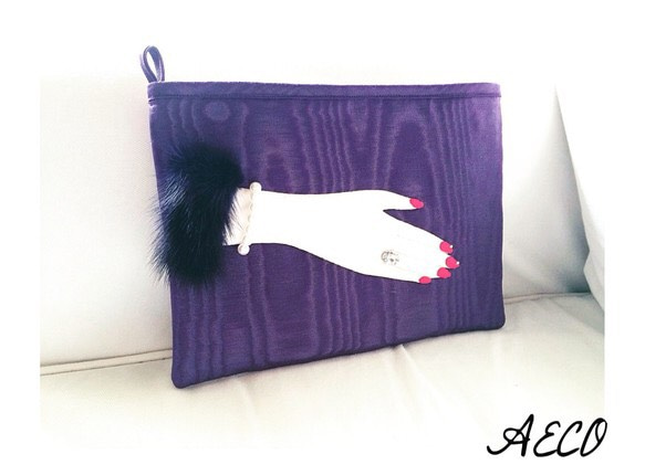 送料無料☆Madame's Hand clutch bag (grape&mink) 1枚目の画像