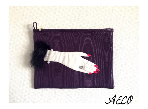 送料無料☆Madame's Hand clutch bag (grape&mink) 2枚目の画像