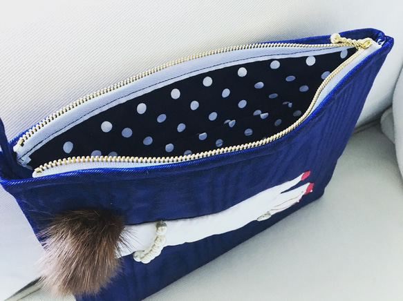 Madame's Hand clutch bag (navy&mink) 5枚目の画像