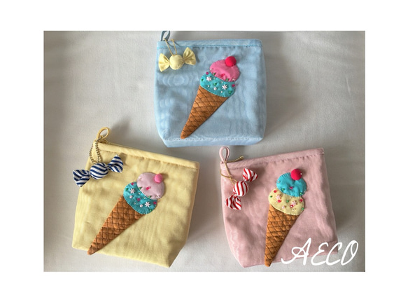 送料無料☆I ♥︎ ice cream ポーチ (キャンディーチャーム付き)水色 5枚目の画像