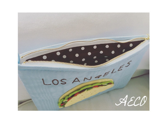 I ♥︎ tacos clutch bag (baby blue) 4枚目の画像