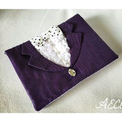 ♥︎ Tuxedo mini pouch (grape) 1枚目の画像