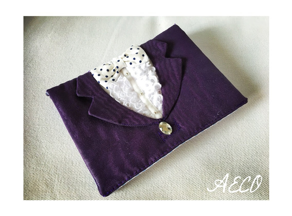 ♥︎ Tuxedo mini pouch (grape) 1枚目の画像