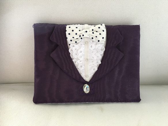 ♥︎ Tuxedo mini pouch (grape) 5枚目の画像