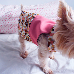 可訂製。馬賽克系列粉色削肩洋裝 寵物衣 第4張的照片