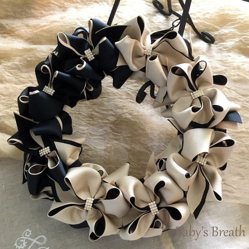 制作】マーベラスリボンリース～ブラック＆ベージュ～ リース Baby's