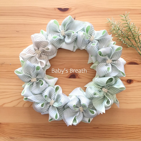 制作】リボンリース～PURE〜 リース Baby's Breath 通販 11778153