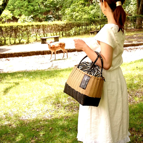 Magnolia ベージュ×黒 かごバッグ バイカラー かごバッグ