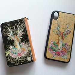 【受注生産】Deer Bamboo-鹿と花のスマホカバー-(iPhone XR,iPhone XS Max) 7枚目の画像