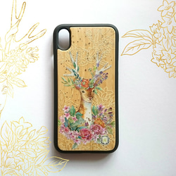 【受注生産】Deer Bamboo-鹿と花のスマホカバー-(iPhone XR,iPhone XS Max) 1枚目の画像