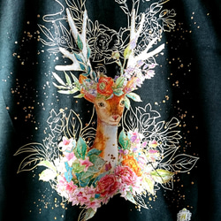 【3カラー・受注生産】Deer T-shats-鹿と花のTシャツ 6枚目の画像
