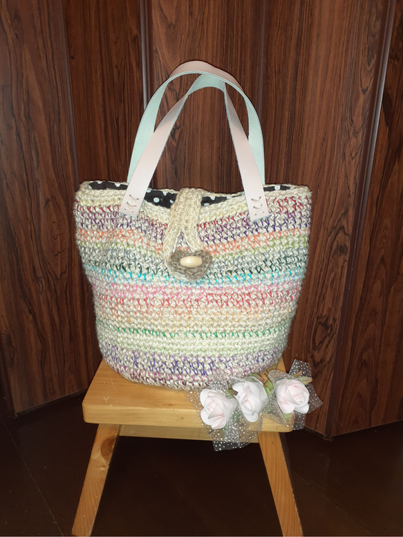 手編み麻紐刺繍糸組合せバック ハンドバッグ アトリエマザーハンド 