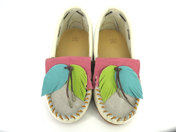 ポップなカラーの葉っぱがかわいいエマデザインモカシン　NALU moccasin Shoes #3 2枚目の画像