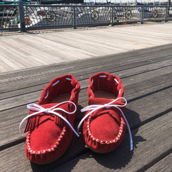 海洋風格甲板鞋款艾瑪的莫卡辛紅色 第1張的照片