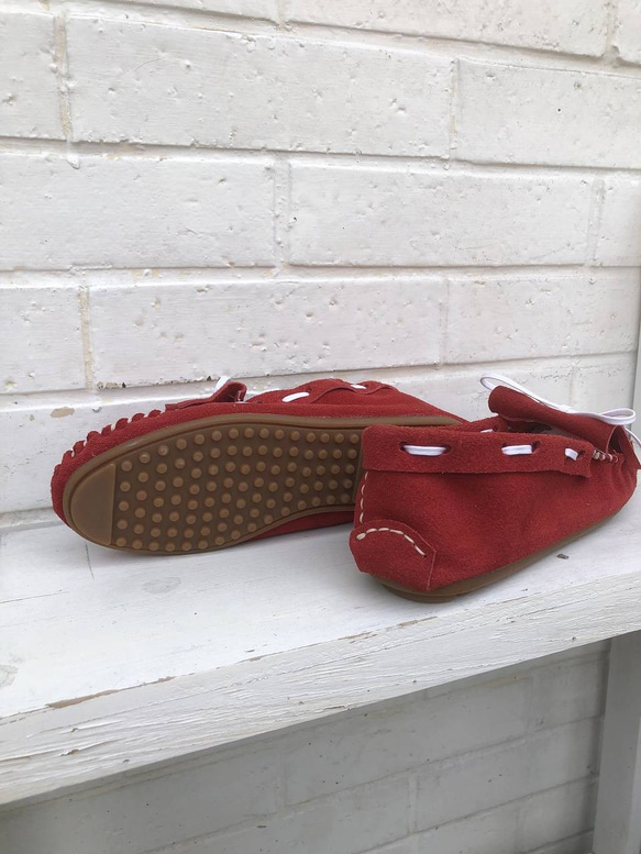 海洋風格甲板鞋款艾瑪的莫卡辛紅色 第3張的照片